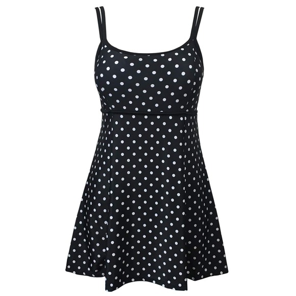 DANIFY Women's Black White Polka Dot 1-Piece Swim Dress Plus Size 46 - Picture 1 of 10